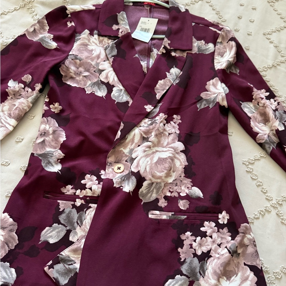 Guess Burgundy Floral Blazer